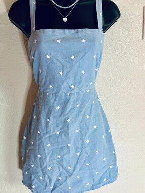 Privacy Please Blue Star Print Mini Dress, Tie Back Size medium
